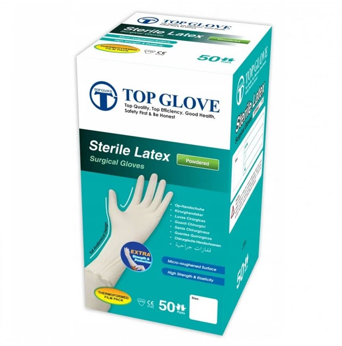 Gloves latex powdered surgical gloves, size 6.0, sterile (box of 50 pairs)