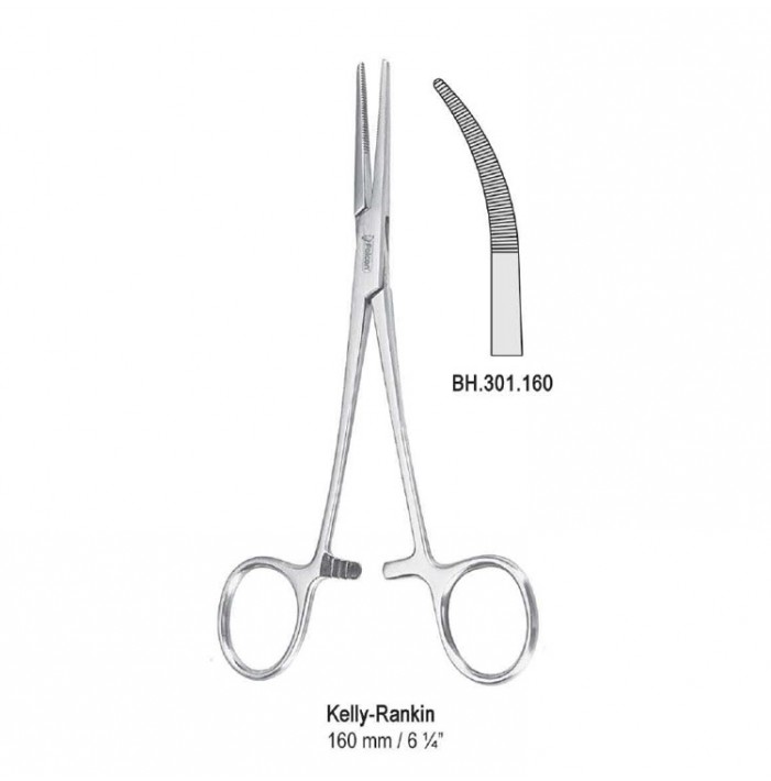 Forceps artery Kelly-Rankin curved 160mm
