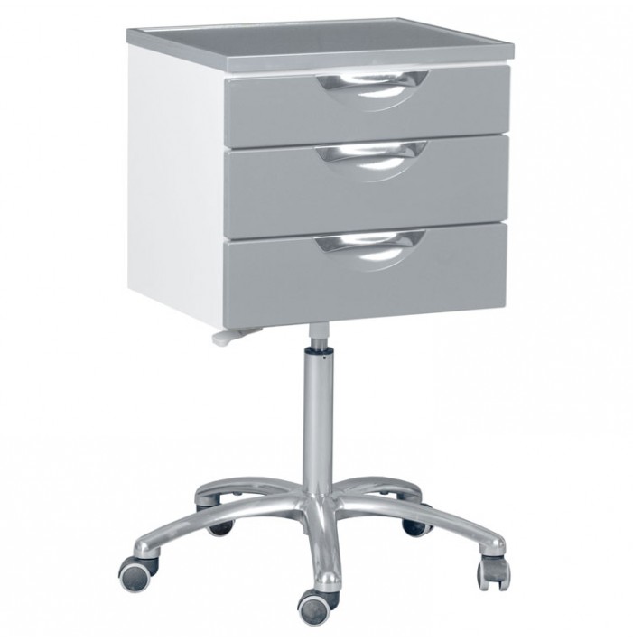 Dental mobile cabinet with 3 drawers 500 x 425 x 900 up to 1080 mm , Silver