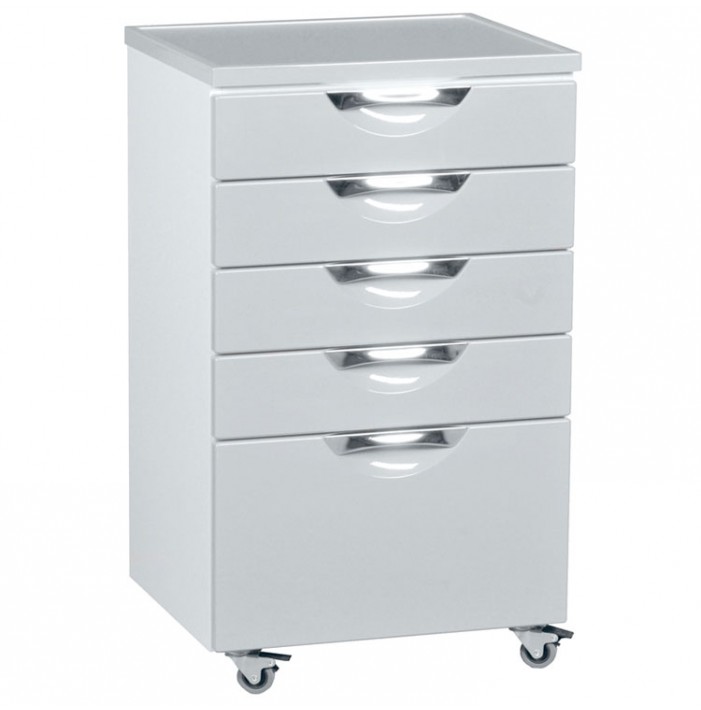 Dental mobile cabinet with 5 drawers 500 x 425 x 835mm, White