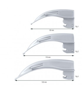 Laryngoscope detacheable fiber optic McIntosh set blades fig. 1 to 3 + Midi handle