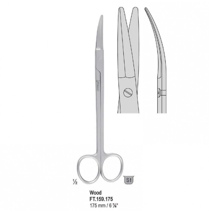 Nożyczki Wood do migdałków zagięte 175mm