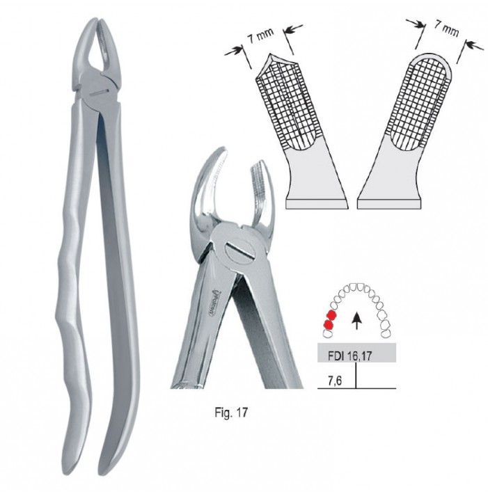 Extracting forceps with anatomical handle fig. 17