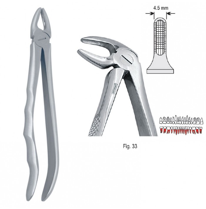 Extracting forceps with anatomical handle fig. 33