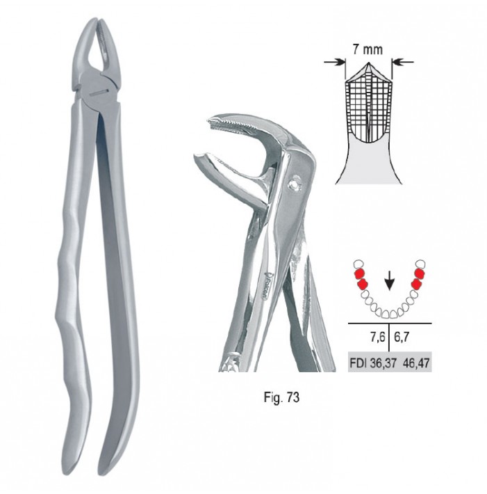 Extracting forceps with anatomical handle fig. 73