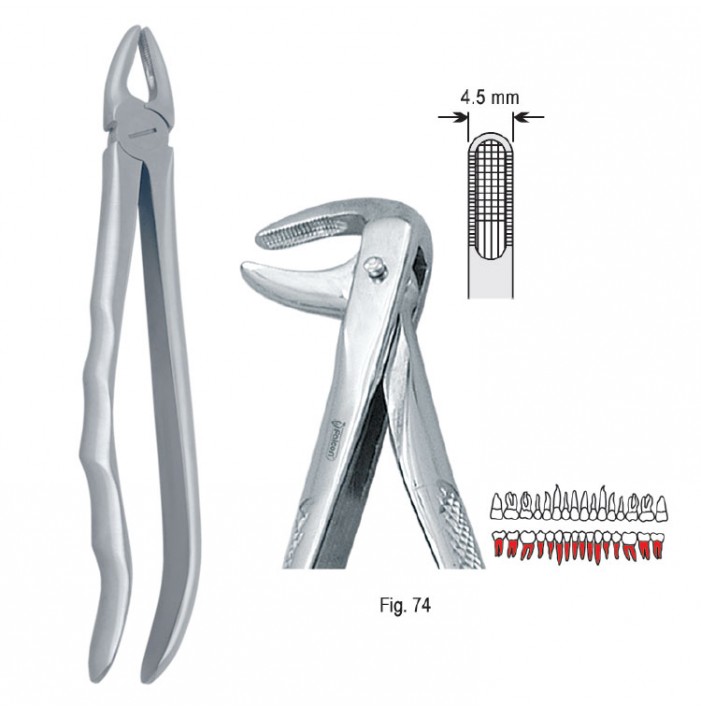 Extracting forceps with anatomical handle fig. 74