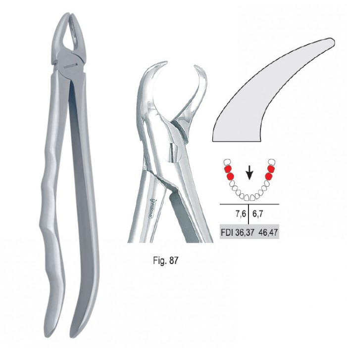 Extracting forceps with anatomical handle fig. 87