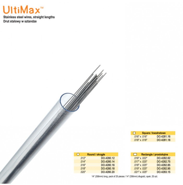 UltiMax SS round wire.014" 14" (356mm) long (Pack of 25 pieces)
