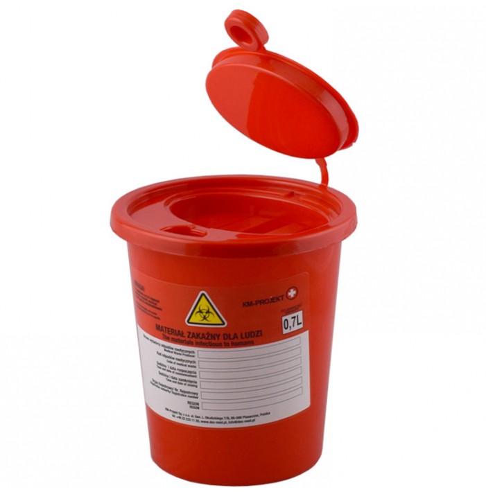 Jednorazowy pojemnik na ostre odpady medyczne czerwony, pojemność 0,7L