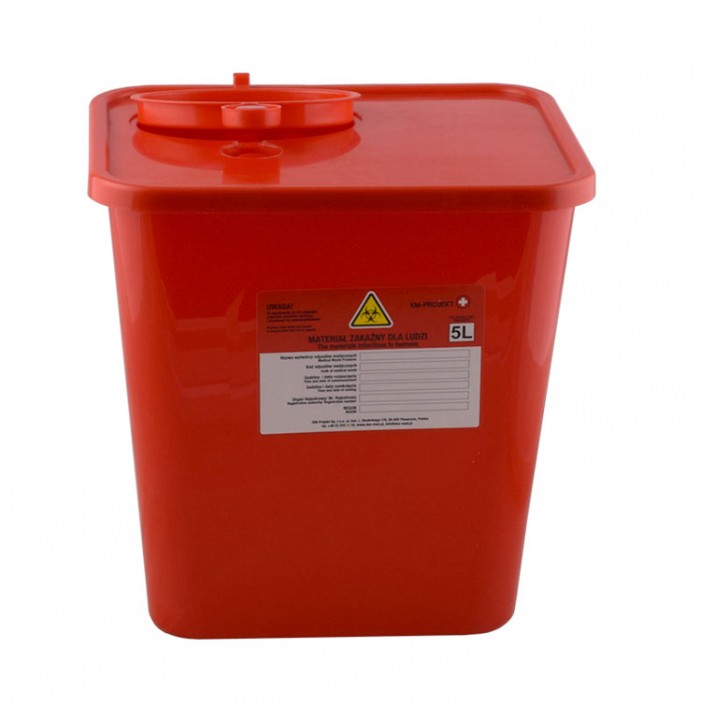 Jednorazowy pojemnik na ostre odpady medyczne czerwony, pojemność 5L