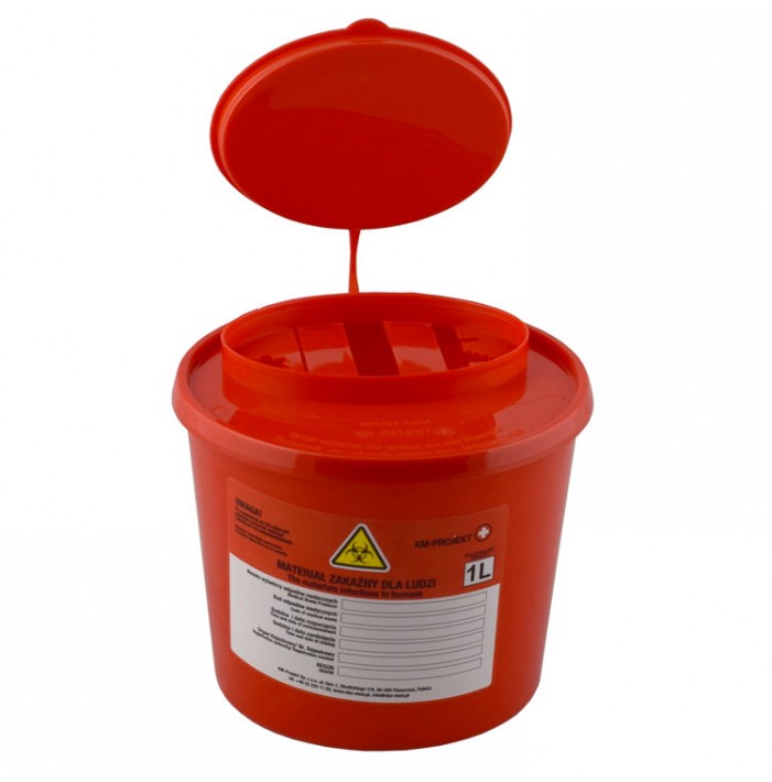 Jednorazowy pojemnik na ostre odpady medyczne czerwony  pojemność 1L