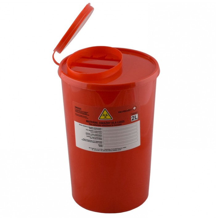 Jednorazowy pojemnik na ostre odpady medyczne czerwony, pojemność 2L