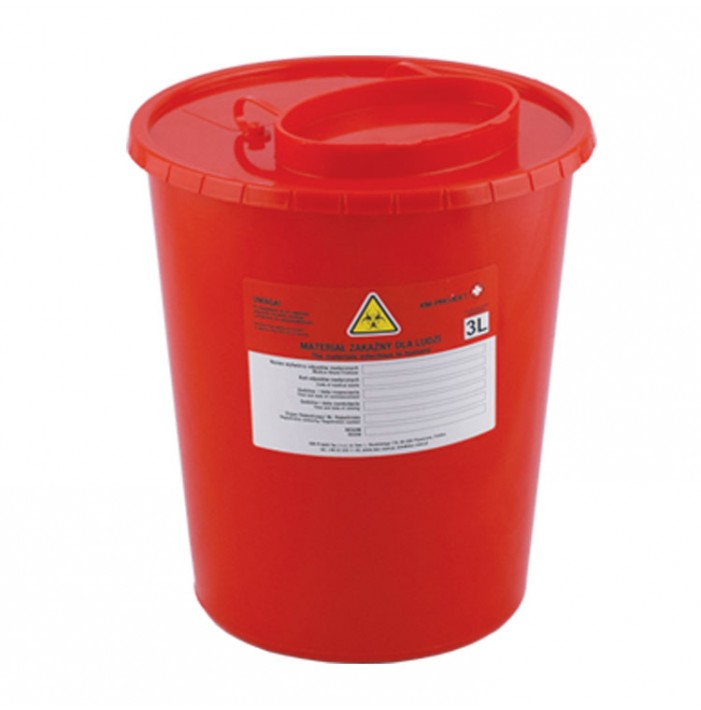 Jednorazowy pojemnik na ostre odpady medyczne czerwony, pojemność 3.5L