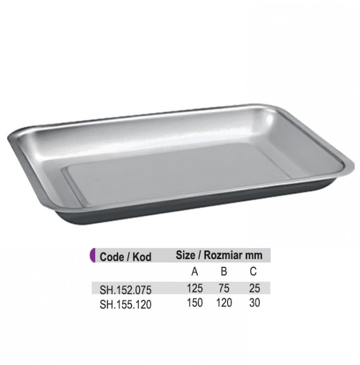 Tray stainless steel 150 x 120 x 30mm