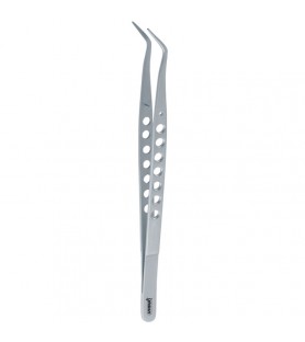 Tweezers Meriam-Ergo with grooves serrated angled long fig. 1