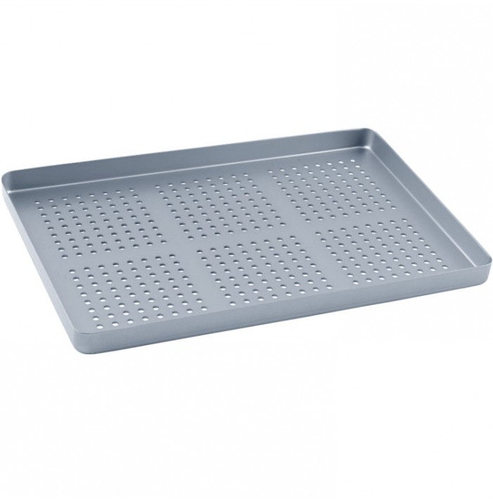 Instrument tray maxi aluminum perforated 284x183x17mm silver