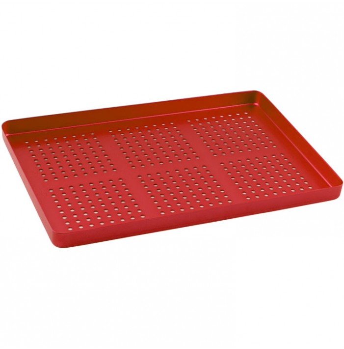 Instrument tray maxi aluminum perforated 284x183x17mm red