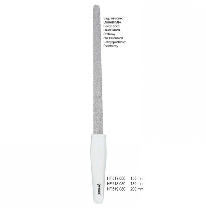 Nail File Sapphire round with white plastic handle 200mm