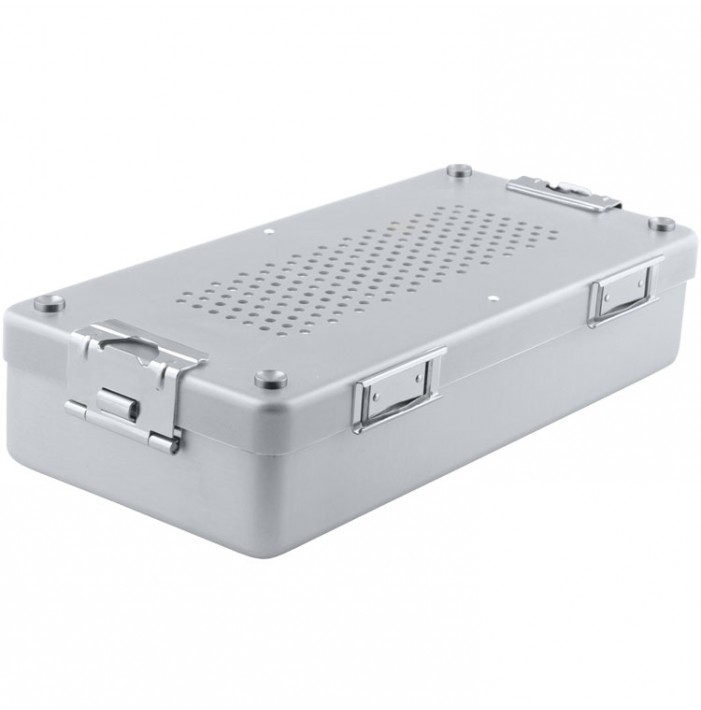 Container mini complete with perforated lid + non perforated bottom, 285x135x60mm, silver