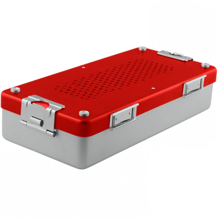 Container mini complete with perforated lid + non perforated bottom, 285x135x60mm, red