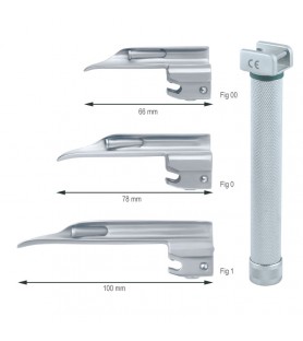 Laryngoscope concealed fiber optic Miller set blades fig. 00 to 1 + Mini handle LED