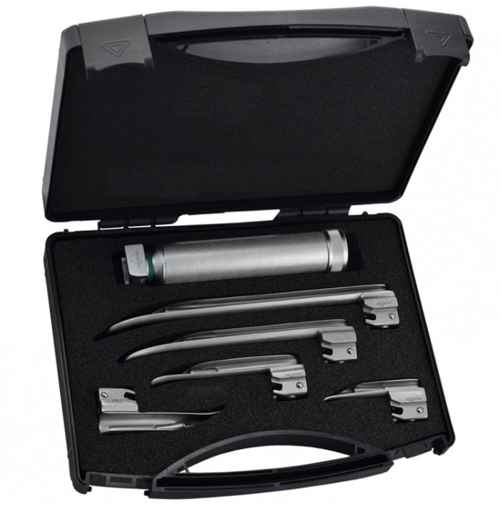 Laryngoscope concealed fiber optic Miller set blades fig. 00 to 3 + Midi handle XENON