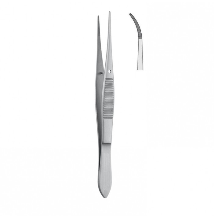 Forceps dissecting Iris serrated less curved 100mm