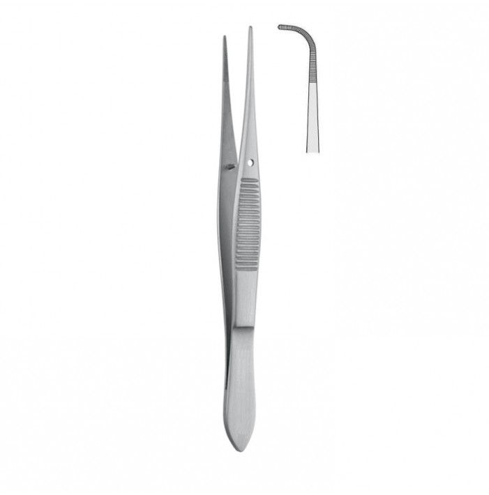 Forceps dissecting Iris serrated deep curved 100mm