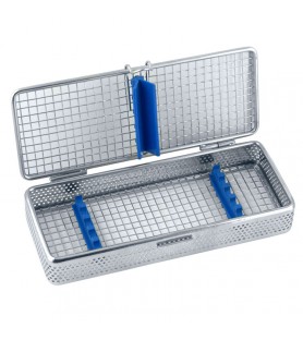 Mesh Cassette Tray with cover for 5 instruments 200x80x35mm, blue