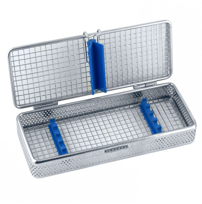 Mesh Cassette Tray with cover for 5 instruments 200x80x35mm, blue