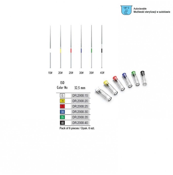 Endodontic files NiTi for ultrasonic file holder 15 - 32.5 mm (Pack of 6)
