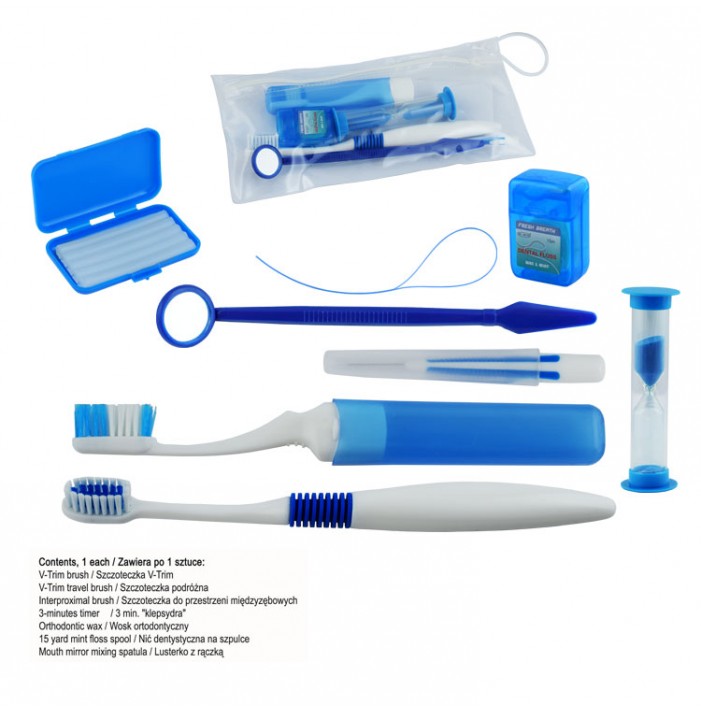 Orthodontic care kit in clear pouch, Blue