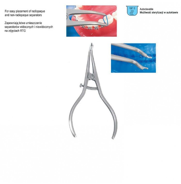 Elastomeric separators plaing pliers contra angle with stop