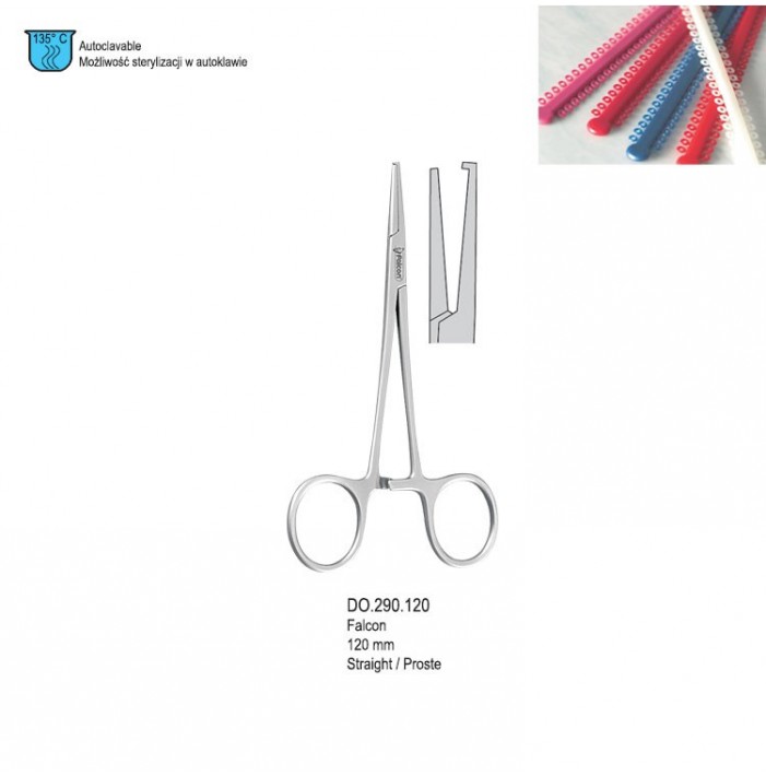 Elastomeric ligature placing forceps Falcon straight with hook 120mm