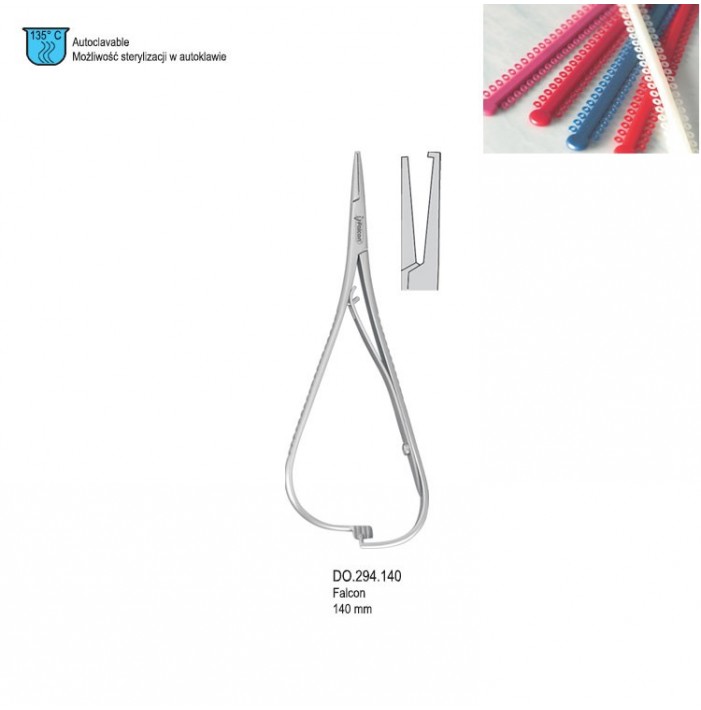 Elastomeric ligature placing forceps Falcon with hook 140mm