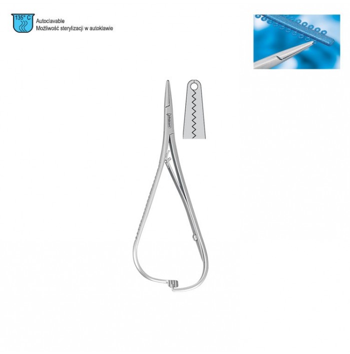 Elastomeric ligature placing forceps Falcon with groove 140mm