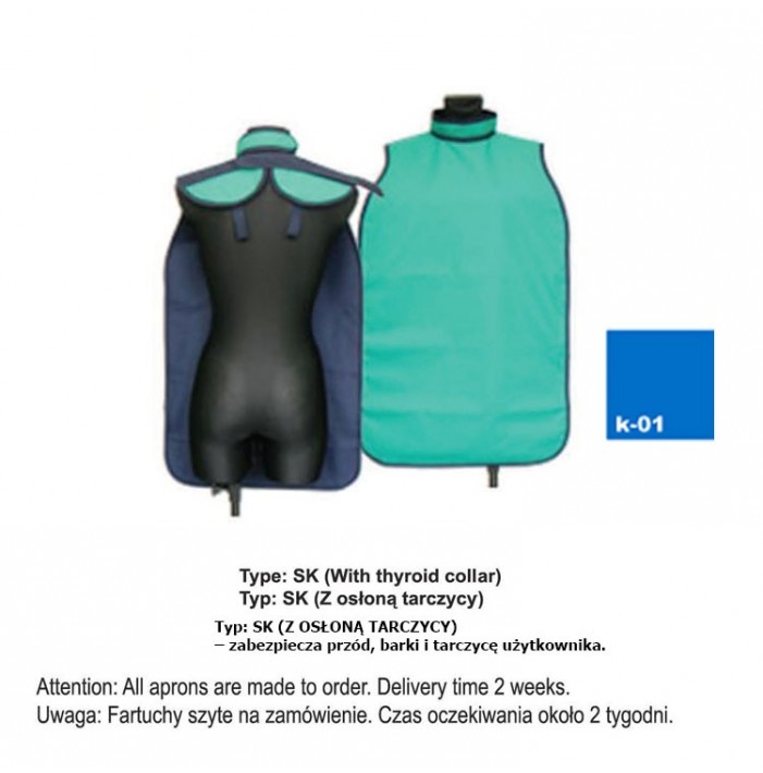 X-Ray Apron type SK-With thyroid collar heavy 0.50mm Pb, 40x60mm