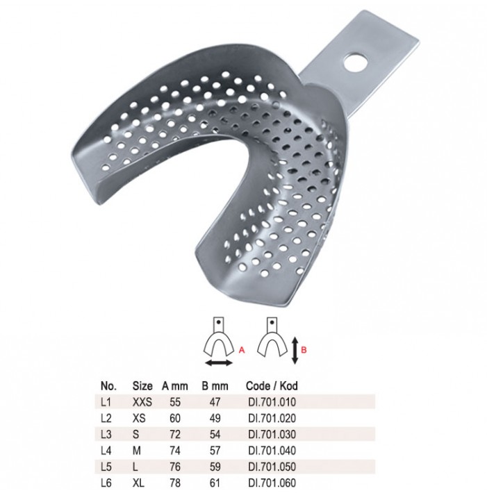 Impression tray regular perforated without rim lower