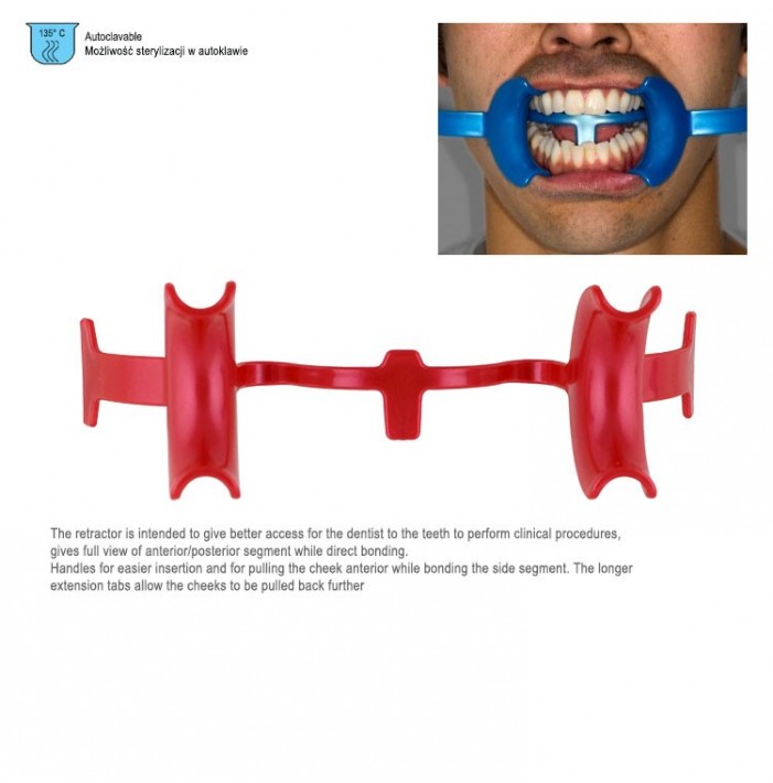 Retractor intraoral for adult with tongue blocker red 38mm, (autoclavable 121°C)
