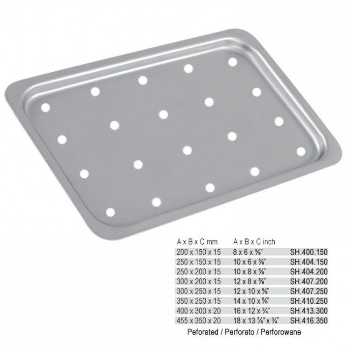 Mayo tray perforated 200 x 150 x 15mm