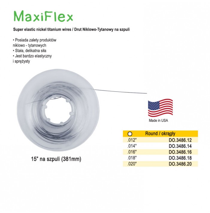 MaxiFlex NiTi round wire, 15' (4.5m) spool