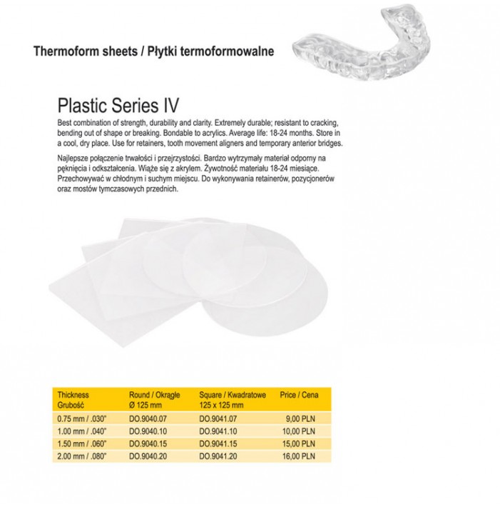 Plastic Series IV thermoform sheets square 1.50mm/.060" (Pack of 10 pieces)