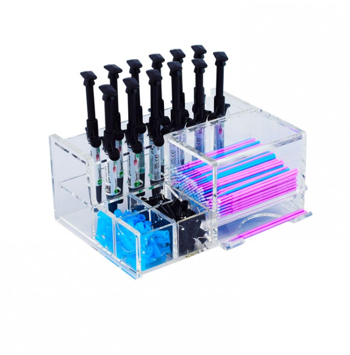 Acrylic organizer for syringe resin adhesive & applicator dispenser