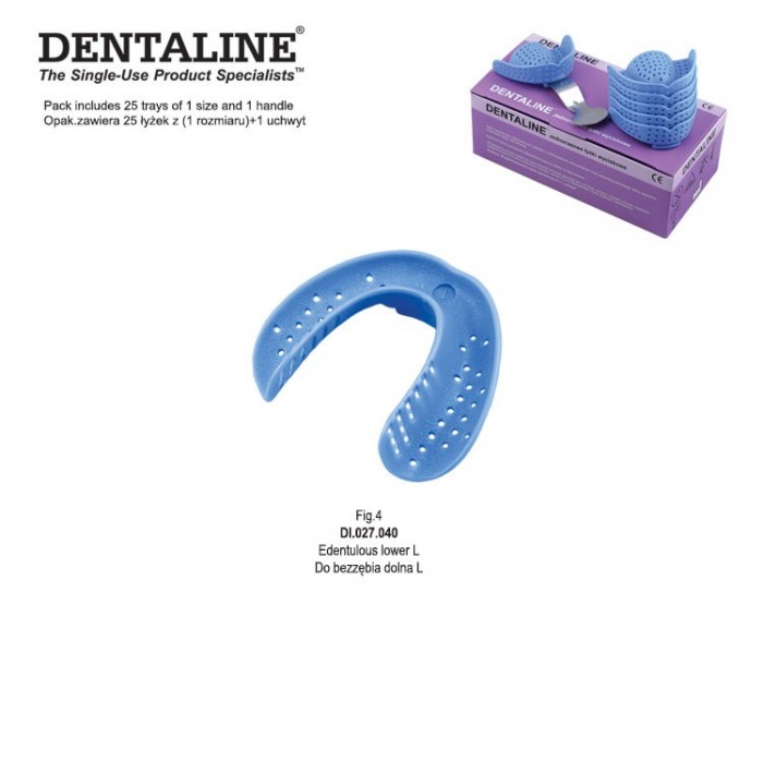 DENTALINE Disposable impression trays light blue, edentulous lower size L fig. 4 (Pack of 25 pieces)