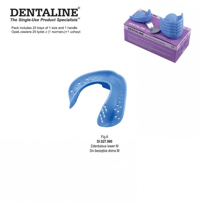 DENTALINE Disposable impression trays light blue, edentulous lower size M fig. 6 (Pack of 25 pieces)