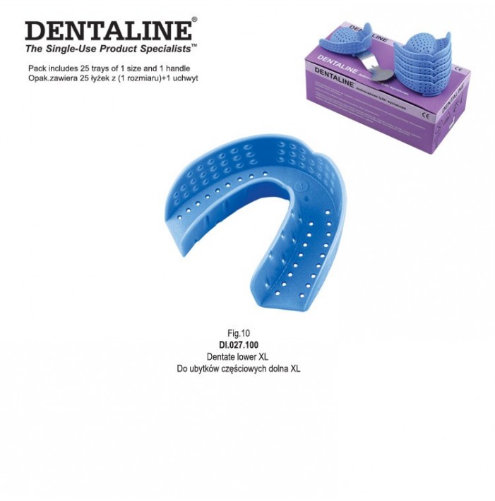 DENTALINE Disposable impression trays light blue, regular lower size XL fig. 10 (Pack of 25 pieces)