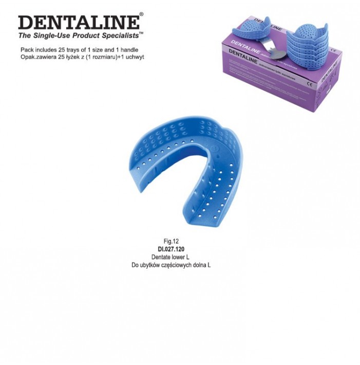 DENTALINE Disposable impression trays light blue, regular lower size L fig. 12 (Pack of 25 pieces)