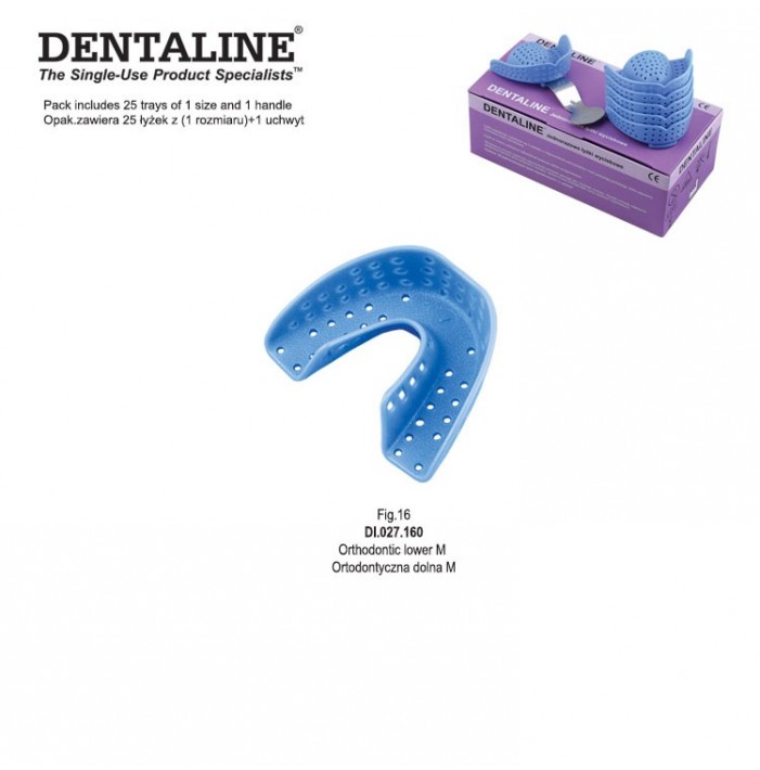 DENTALINE Disposable impression trays light blue, orthodontic lower size L fig. 16 (Pack of 25 pieces)