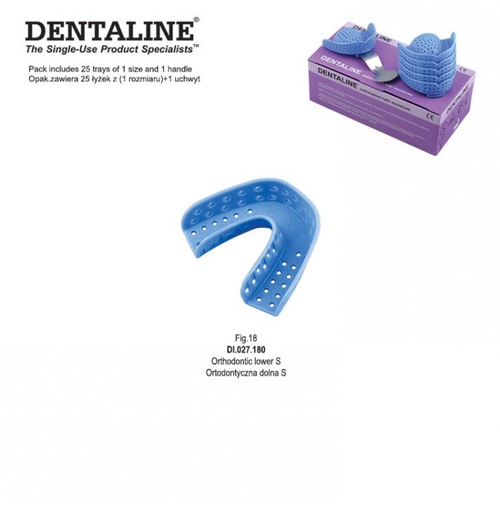 DENTALINE Disposable impression trays light blue, orthodontic lower size M fig. 18 (Pack of 25 pieces)