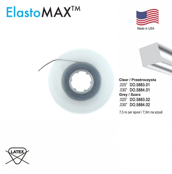ElastoMax Nić elastyczna, bez lateksu, kwadratowa pełna, przeźroczysta .030" (7.5m na szpuli)